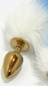Colourful Faux Fox Tail Gold Butt Plug